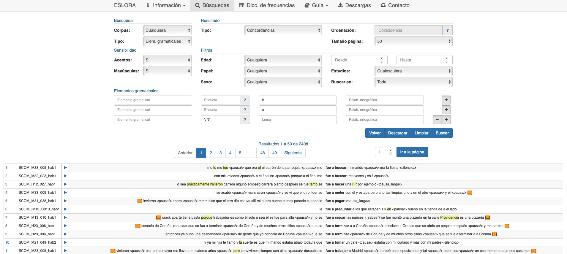 Fig. 6. Pantalla de captura de la construcción ir a + infinitivo.